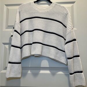 moon & madison White and Black Striped Crew Neck Sweater